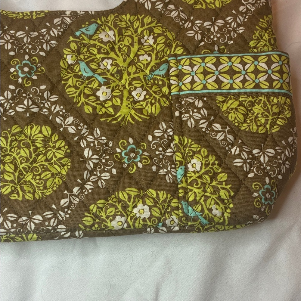 Vera Bradley Short Handle Bag Brown and Olive Green Zip Close EUC - Picture 6 of 15